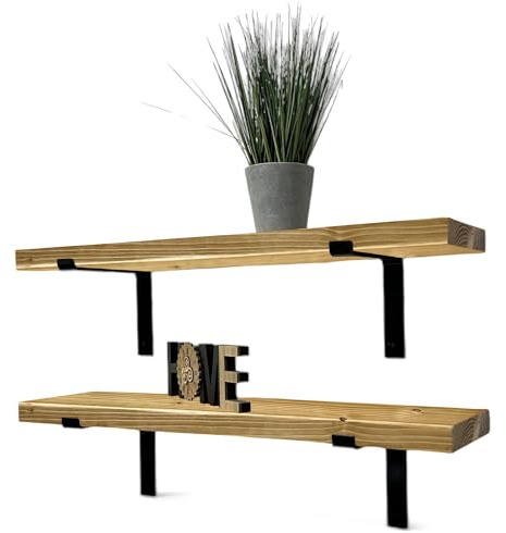 MKGT Set of 2 Rustic Shelves, Wooden Shelving with Brackets for Wall (Rustic Pine, 100cm)