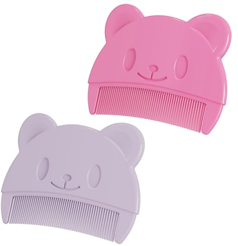 2 Baby Bear-Shaped Cradle Cap Hair Combs, Baby Hair Brushes, Bath Brushes, Baby Products, Suitable for Newborn Hair Grooming (Purple, Pink)