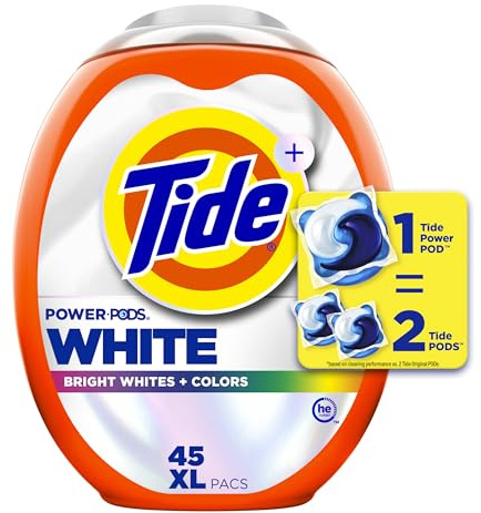 Tide Power PODS White Laundry Detergent Pacs, 45 Count, Brilliant Whitening + Color Protect