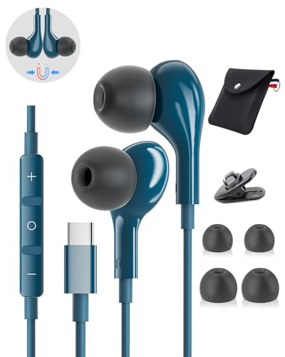 USB C Kopfhörer für Samsung S24 S25 S26 S21 A54 A56 A16 5G iPhone 17 15 16 Pro Max Magnetische In-Ear Kopfhörer mit Kabel USB C Stereo USBC Headset mit Mikrofon für Samsung S23 S22 A55 A35 5G Ultra