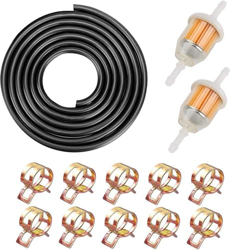 1/4 Benzinschlauch Kit,2m Ø 6mm Kraftstoffschlauch, 2 Benzinfilter,mit 10 Schlauchschellen, für Autos, Motorräder