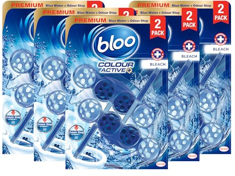 Bloo Colour Active Toilet Rim Block Bleach with Anti-Limescale, Cleaning Foam, Dirt Protection and Extra Freshness with Bloo Odour-Stop Technology, 2 Rimblocks X 5