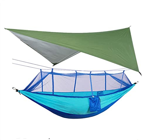 Tragbare Outdoor-Camping-Moskitonetz-Hängematte, Zelt mit Hängematten-Überdachung, hochfestes Fallschirm-Hängebett, Schlafschaukel (Farbe: Grau) (weißer Stil)