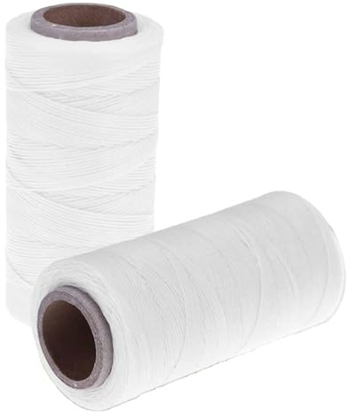 TopHomer Leder Faden, 150D Weiß Wachsfaden 1mm x 270m Ledernähgarn Garn, Leder Nähen Ledergarn Gewachst für Lederhandwerk Buchbinden, 2 Rollen