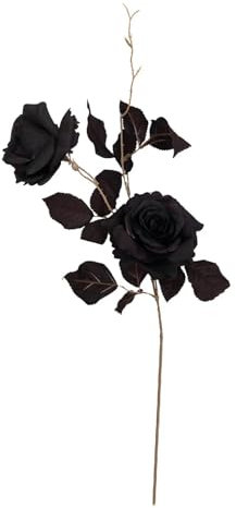 TVIVID Fiori artificiali di rosa nera realistica al tatto, filo di ferro con stelo lungo, ortensia, ramo di peonia, decorazione per Halloween, casa, festa di nozze