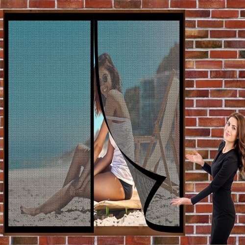 Mosquitera Cortina Magnetica Autocebante 72 x 126 cm Pantalla Mosquitera Universal Cierre Automático sin Taladrar Fácil de Ensamblar Cortina Antimoscas para Balcón y Puerta Ventana, Negro