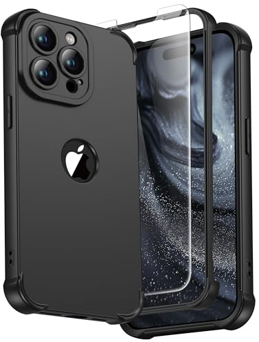 ORETECH for iPhone 15 Pro Case, Shockproof Slim, Screen Protector, Black | 15ft Military Grade Drop, Camera Lens Guard, 360 Silicone Rubber Bumper