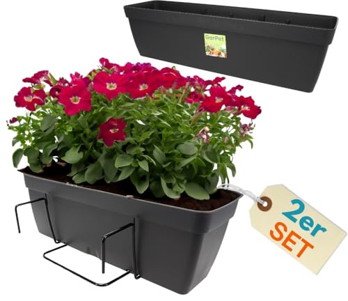 GarPet 2er Set Blumenkasten Balkongeländer Balkon Blumenkasten Balkonkasten mit Halterung Balkonkasten Geländerkästen mit Wasserspeicher 50 cm