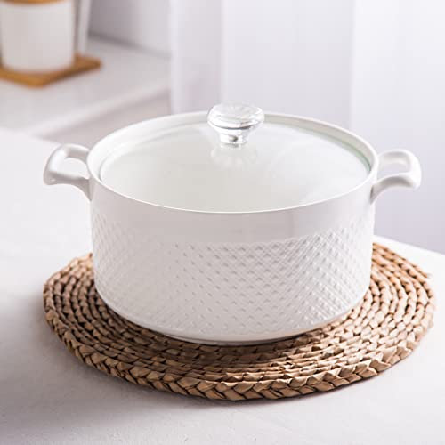 Ciotole da zuppa in ceramica bianca con coperchio e mestolo – Terrina per zuppa a doppio manico per ristorante cucina casa