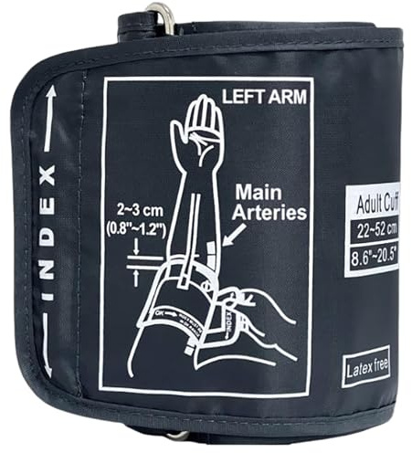 Brazalete de repuesto extra grande para presión arterial, gris oscuro, 22-52 cm | Ajustable XL, incluye 6 interfaz universal, compatible con brazo grande, monitores BP y puño grande