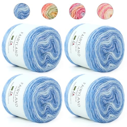Aeelike 400g Farbverlaufsgarn Baumwolle Garn, 245m Super leichte Gradient Bobbel Wolle Farbverlauf, Superweiche Bunte Strickwolle zum Decke Pullover Schal Hüte, Ombré Sockenwolle Sternenhimmel Blau