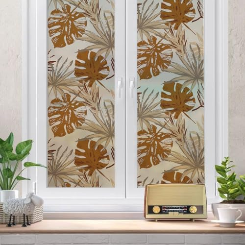 Vinilos para Cristales Hojas De Palma Marrón Vinilo Adhesivo Cristal Privacidad Vinilo Opaco para Ventanas Vinilo Ventana Autoadhesivo Vinilo para Ventanas Vinilo Cristal 40x120cm/1 Pcs