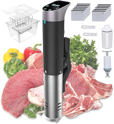 Máquina Sous Vide, Kit Sous Vide De 1200 W con Tanque De Agua De 12 L + Rejilla Plegable, Bomba Extractora, Bolsa Sellada, Clip, Circulador De Inmersión De Cocina De Precisión De Acero Inoxidable Led