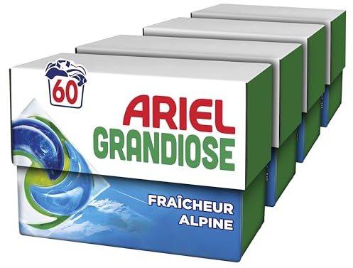 Ariel PODS Grandiose Lessive en capsule Fraîcheur Alpine x60 | 60 lavages (4x15). Idéal Pour Les Lessives Mixtes. Dissolution Rapide Même à Froid. Fabriqué en France