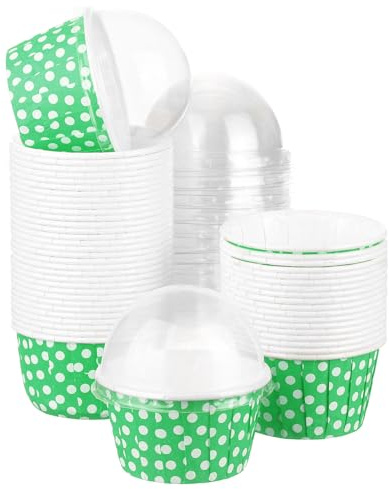 sourcing map Set di 50 pirottini per cupcake con coperchio a cupola, pirottini per muffin, pirottini usa e getta per decorazioni per matrimoni e feste di compleanno, colore verde