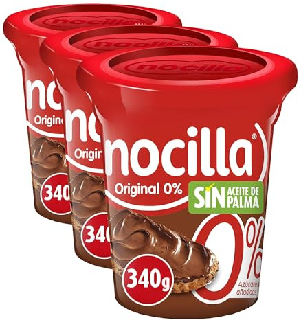 Nocilla, Original, 0% Azúcares Añadidos, Sin aceite de palma - Tarrina 340g (Paquete de 3)