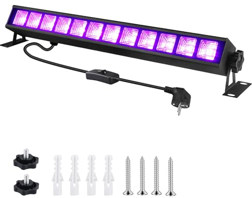 Lámpara UV negra de 36 W, faro de luz negro LED de 395 nm, tubo de luz negra con interruptor, tubo de luz UV para discoteca, fiesta brillante, accesorios para fiestas, decoración de Halloween