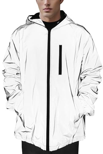 NewL Giacca da uomo riflettente con cappuccio giacca a vento alla moda da corsa, Grigio, 4XL
