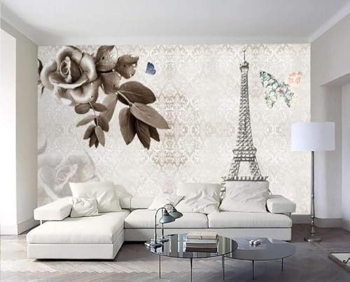 Nostalgieturm Schmetterling Graue Blume 3D Tapete Büro Wohnzimmer Sofa Schlafzimmer TV Hintergrund Wand Dekoration-400cm×280cm