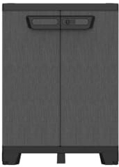 Kreher Kunststoffschrank Schiefer-Optik (Beistellschrank) | Aufbewahrungsschrank und Gartenschrank, 2-in-1-Nutzung, robust für Garage, Keller und wettergeschützten Außenbereich