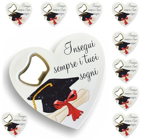 Regalami.shop set 10 bomboniere apribottiglia, Bomboniera Laurea con immagine e frase + 10 bigliettini a tema Personalizzati (7)