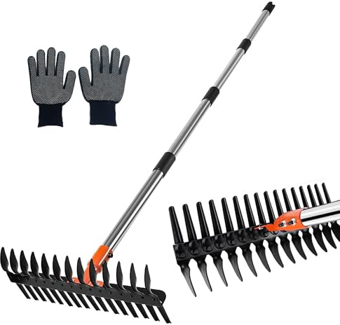 SATXTREM Thatch Rake, Efficient Thatching & Dethatching Rake for Lawn Grass Soil, Robust Steel Metal Heavy Duty Dethatcher Rakes for Garden Yard with Reinforced-Stainless Steel Handle