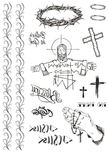 2 Blätter Temporäres Kreuz Tattoo Rosenkranz Tattoos Jesus Tattoo Bettende Hand Tattoo Stacheldraht Tattoo LC112x2