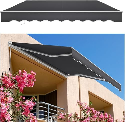 Aufun Store de balcon manuel à bras articulé, en aluminium et polyester, rétractable, protection solaire avec manivelle, imperméable, anti-UV, pour balcon, terrasse, extérieur (400 x 300 cm, gris
