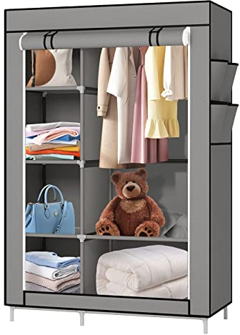 Kedia Kleiderschrank, Stoffschrank, Soffüberzug, Aufbewahrungsschrank mit Aufhängestange, Schrank für Schlafzimmer, Ankleidezimmer (Dunkelgrau, 105 * 45 * 170cm)