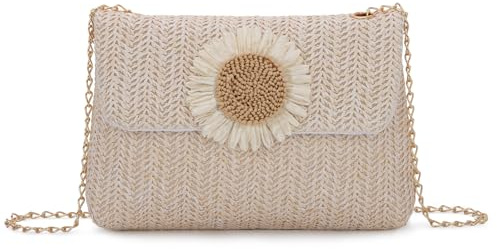 Ynport Crefreak Pochette en Paille pour Femmes - Sac à Bandoulière Tissé pour l’été, la Plage et les Voyages, Sac à Main en Rotin pour Dames