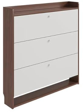 Zapatero Oculto, Zapatero Vertical de Varios Niveles, Compacto, Estrecho, de Madera, con 3 cajones Reversibles y zócalo, Ideal para recibidores y pasillos (Color Nogal, 70 x 17 x 120 cm).