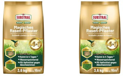 Substral Magisches Rasen-Pflaster, 4in1 Rasenreparatur Rasensamen + Premium Keimsubstrat + Dünger und Haftmittel, 3,6 kg (Packung mit 2)