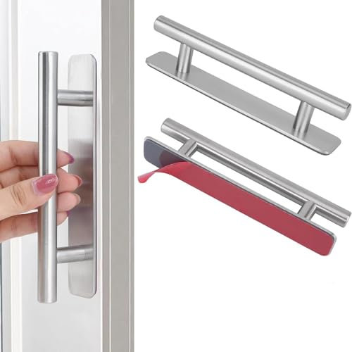 2 Selbstklebende Möbelgriffe, Aluminium Schrankgriffe, Ohne Bohren Griff für KleiderschrankSelbstklebende Griffe für Küchenschränke, Edelstahl Stanzfrei , Klebegriff （12.7 * 1.8 * 3.5cm Silber）
