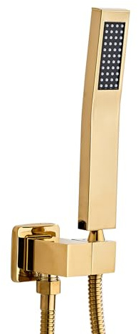 Soffione doccia portatile in ottone ad alta pressione, soffione doccia quadrato con connettore a parete e kit tubo flessibile da 147 cm, per sistemi bagno, stile moderno (oro)