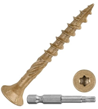 DTGN 200Pack #8x1-5/8 Deck Wood Screws kit Carbon Steel Tan | Wood Screws Epoxy-Coated Decking Screws W/ T25 Torx Star Drive Bit,Good for Decks,Fences,Frames,Farms,Outdoor Furniture