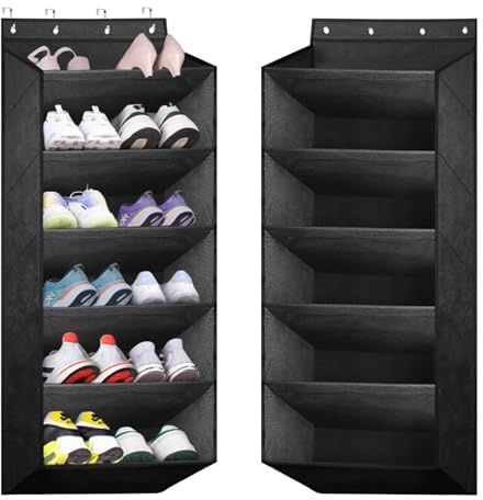 bssmmai Schuhregal Tür, Schuhregal Hängend, Schuh Organizer Hängend, Schuhaufbewahrung Tür mit 6 Tiefen Taschen Passt 12-Paar Schuh (Schwarz)