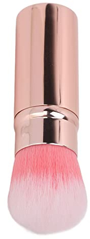 Yechiry Makeupborste med Täckning, Utdragbar Ansikte Kabuki Borste, Bärbart Mjukt Hår Lösa Pulverborste för Resor, Fundament Flytande Makeup, Pulver, Rodnad (Rosa)