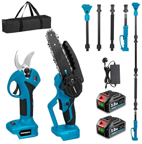 Yofidra Cordless Pole Chainsaw & Electric Pruning Shears, 6 Mini Chainsaw 500W Brushless Motor, Extendable Pole Saw 7.9FT Long Reach with 2x3000mAh Batteries for Tree Branch Cutting Pruning