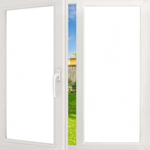 FILMGOO Blackout Window Film Privacy 100% Light Blocking Window Tint Anti-UV Heat Control No Adhesive Static Cling Window Tinting Film for Office Home Bedroom Bathroom(White,44.5 x 200cm)