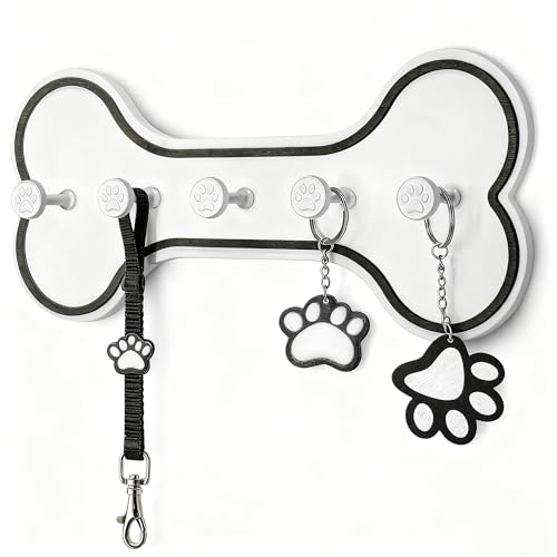 Gxdamxz Hundegarderobe, Hunde Garderobe Holz, Hundeleinenhalter Wand mit 5 Haken für Hundezubehör, Dog Leash Holder for Wall