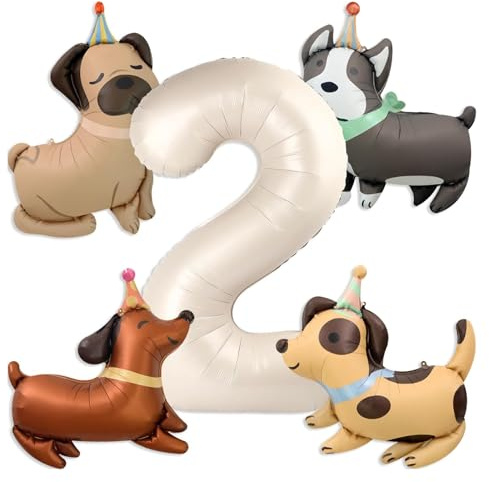 DazzJoy Hund Geburtstagsdeko 2 Jahr Junge,Hund Luftballon 2. Geburtstag Deko,Hunde Ballon 2 Geburtstag Mädchen Junge, Hunde Folienballon für Babyshower, Kindergeburtstag Deko, 2 Jahr Tiere Thema Party
