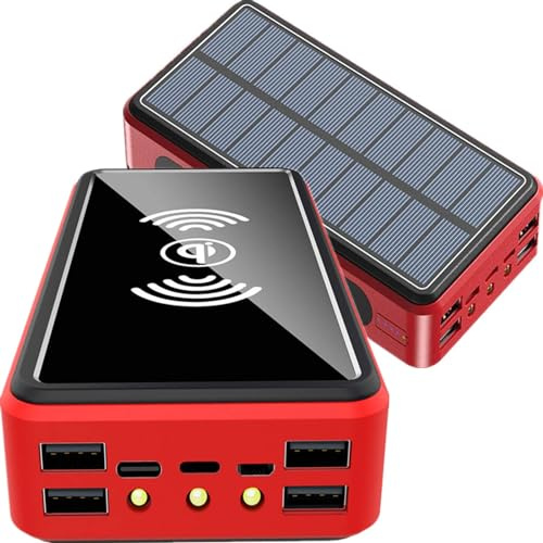 Chargeur Solaire 100 000 mAh, Batterie de Camping étanche sans Fil Qi avec Panneau Solaire, Charge Rapide, entrée/Sortie 5 V/2,1 A, Lampes de Poche LED