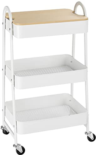 HOMCOM Carrito Auxiliar con Ruedas de 3 Niveles, 45x31x79,4 cm, Blanco