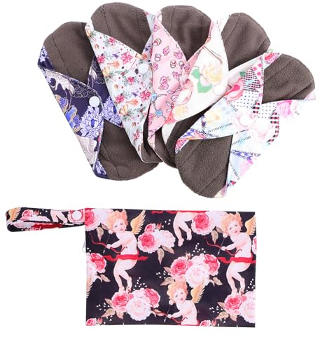 VICASKY 5 pièces Serviettes Hygiéniques Lavables Bambou avec Rangement Protège-slip Réutilisable Confortable et Imperméable Protection Contre les Fuites pour Flux Couleur Aléatoire