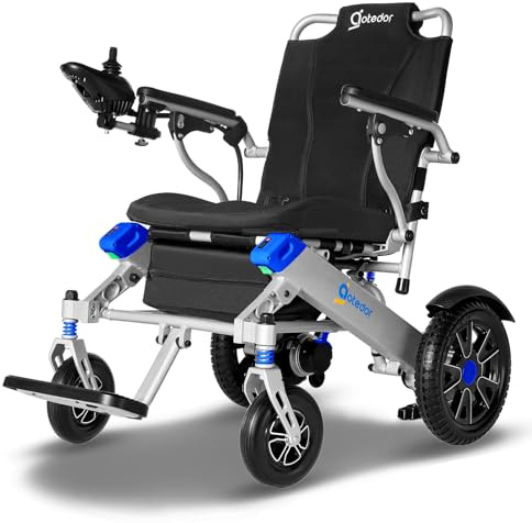 Aotedor Electric Wheelchairs for Adults,Equipped with 2 Packs Safe Side Slide-in Batteries 20 Miles Travel Range All Terrain Motorized Wheelchair for Seniors Airline Approved (Silver-Blue)