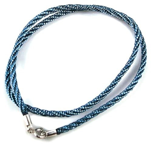 Minoplata Collier ras-du-cou unisexe en soie tressée bleue avec fermoir en argent sterling 925, 40 cm x 2,5 mm, cordon pour pendentifs et médailles