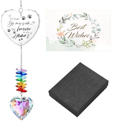 Dog Memorial Gifts Sun Catcher, Memorial Gifts for Pet Loss, Dog Remembrance Bereavement Gift Crystal Suncatcher with Heart Decor and Card Sympathy Gift for Christmas Home Patio Garden Hanging