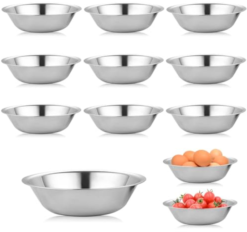 SBLKUY 10PCS Stainless Steel Mixing Bowls, 18cm Silver Metal Mixing Bowl | Whisking Basin Kitchen Bowls Set for Cooking Baking Salad Soup Prep and Serving