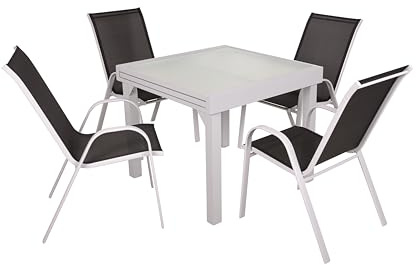 DELUKE Garten-Sitzgruppe Selina 5-TLG. - Kunststoff, Schwarz | Gartenmöbel-Set Gartengarnitur Garten-Essgruppe mit Stühlen und Esstisch