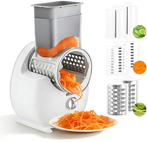 Electric Cheese Grater with 3 Blades for Cheese & Vegetables | 50w Vegetable Shredder with 3 Interchangeable Blades of Different Shapes, Mini Chopper Food Processor for Home Kitchen Use